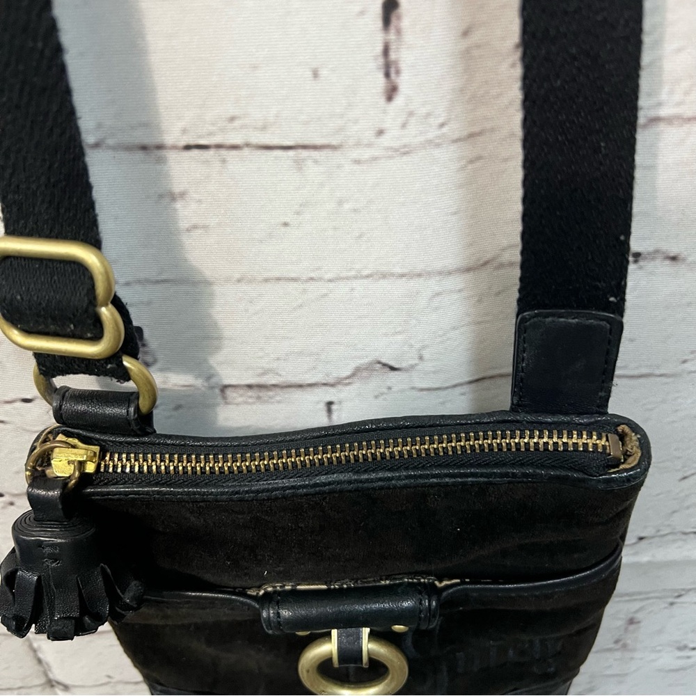 Vintage Juicy Couture Brown Velour Leather Crossbody Bag Purse Tassel Y2K - Picture 4 of 14